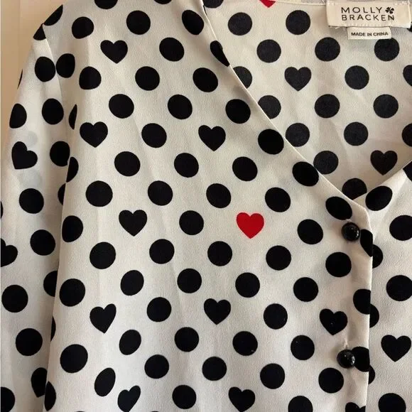 Molly Bracken hearts button down blouse Mandarin Collar Blouse - Picture 6 of 6